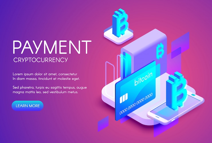 Free Vector bitcoin card payment illustration of cryptocurrency commerce or digital banking technology