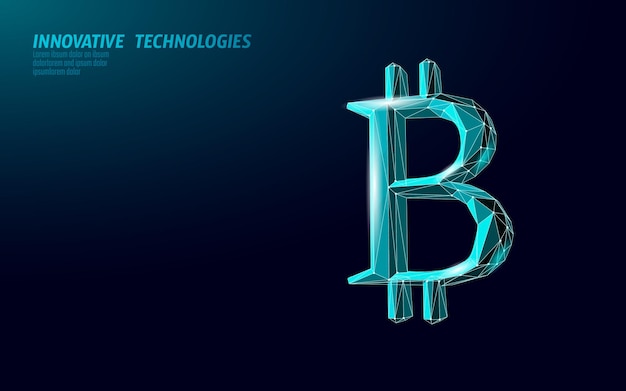 Bitcoin digital cryptocurrency sign 3d symbol. big data information mining technology. concept abstract web internet electronic payment vector illustration