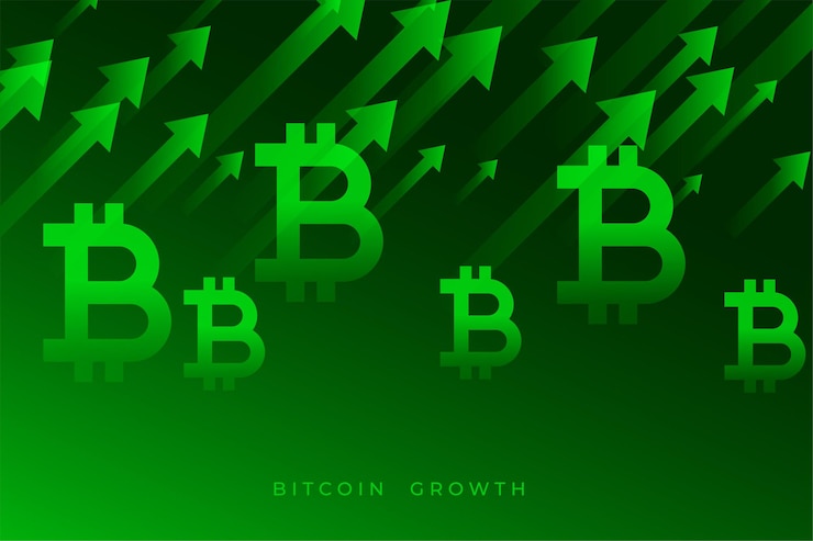 Бесплатный Вектор график роста биткойнов с зелеными стрелками вверх