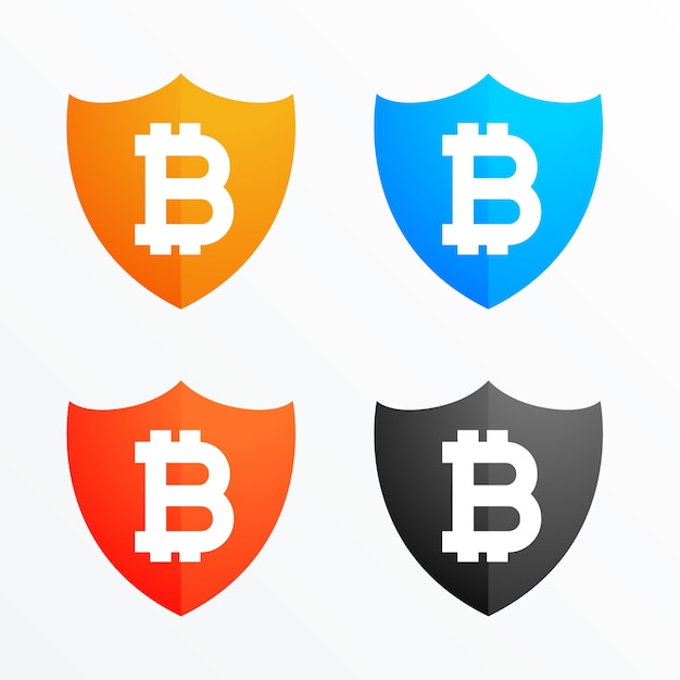Bitcoin shield secure symbol icons set