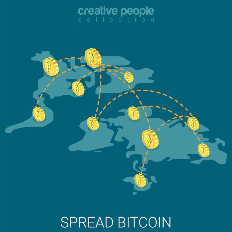 Free Vector bitcoin spread worldwide virtual economy influence flat isometric
