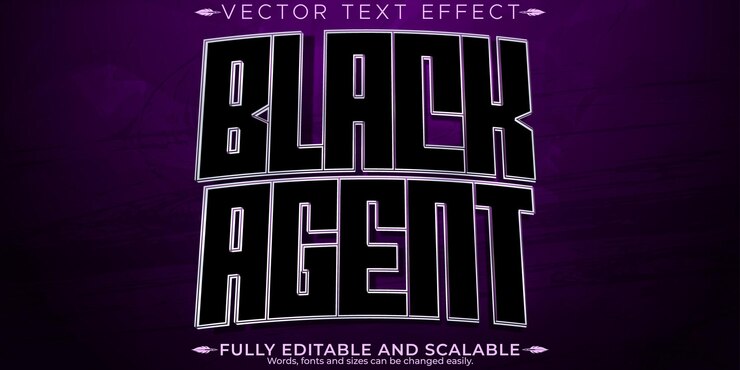 Free Vector black agent text effect editable spy and covert customizable font style