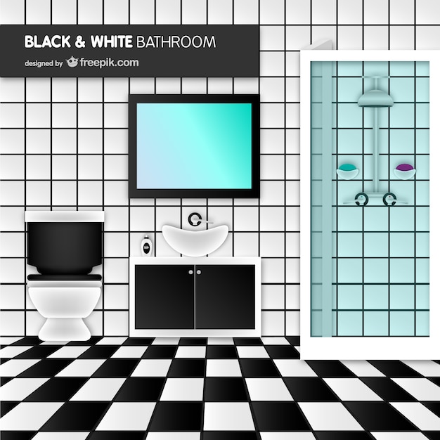 無料ベクター 黒と白の浴室のベクトル