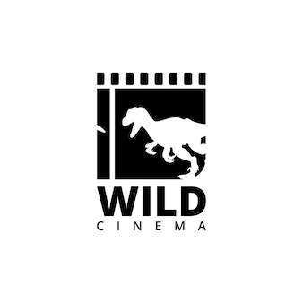 黒​と​白​の​恐竜​の​シルエット​と​フィルム​ストリップ​の​ロゴ​。​映画​スタジオ​や​ビジネス向け​。​ベクトル​イラスト​。