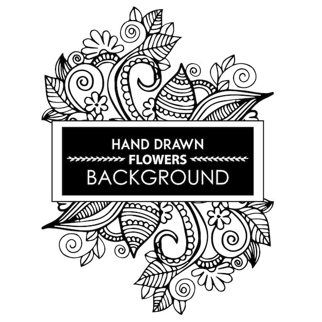 無料ベクター 黒と白の手描きの花のフレーム