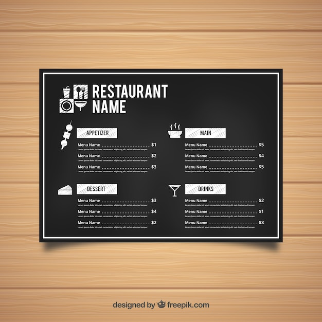 無料ベクター 黒と白のレストランメニュー