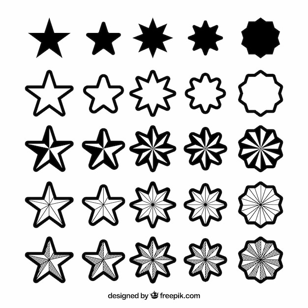 Бесплатное векторное изображение Коллекция черно-белых звезд