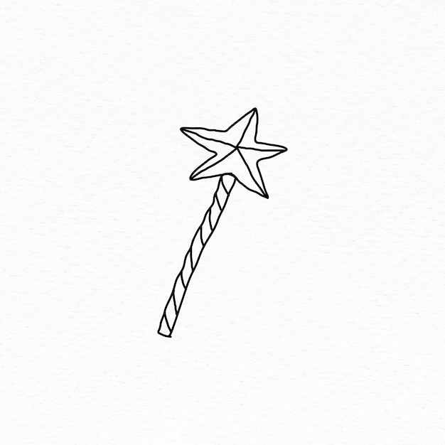 無料ベクター 黒と白の星の妖精の杖は、白い背景のベクトルに落書き