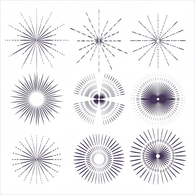 無料ベクター 黒と白のサンバーストセット