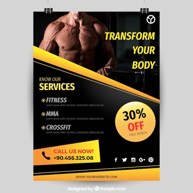 이미지와 검정색과 노란색 체육관 표지 템플릿