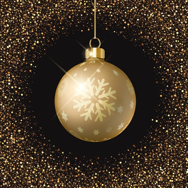 Black background, golden christmas ball