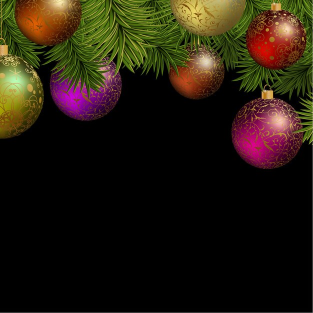 Black background with christmas balls