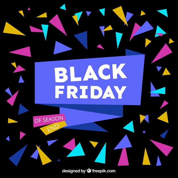 Black background with colorful polygons for black friday