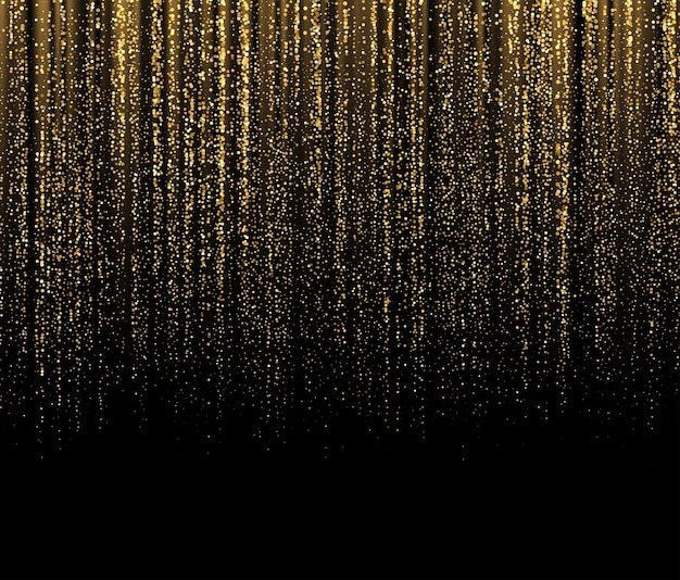 Sfondo nero con scintillii dorati che cadono. sfondo per il design festivo della decorazione. illustrazione vettoriale eps10