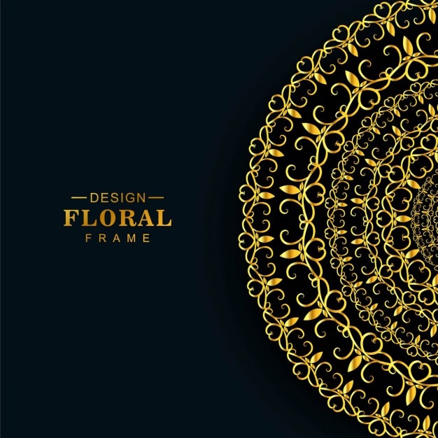 Free vector black background with golden floral shapes