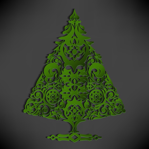 Free vector black background with a green christmas tree