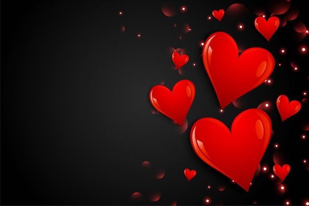 Free vector black background with hand drawn hearts