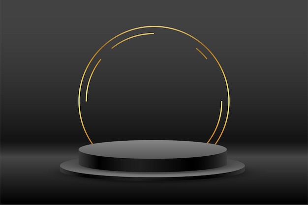 Free vector black background with podium and golden circle