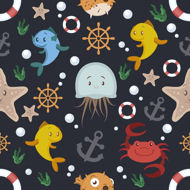 Black background with sealife pattern