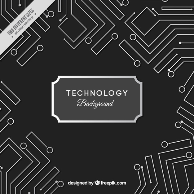 Free Vector black background with white technological circuits