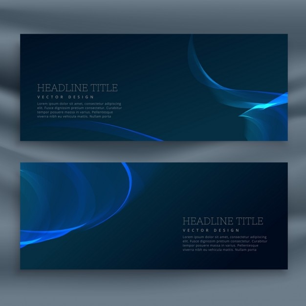 Free vector black banner with blue wavy lines