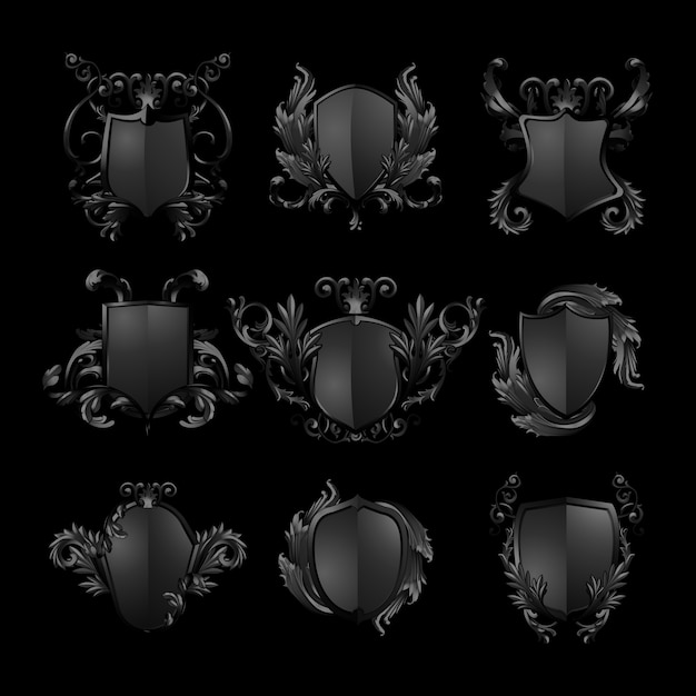 Black baroque shield elements vector set – Free vector download