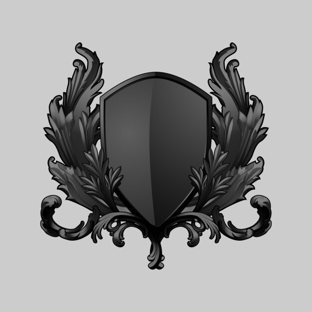 Black Baroque shield elements vector