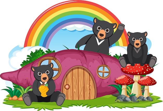 Vettore gratuito gruppo di orso nero con casa di taro
