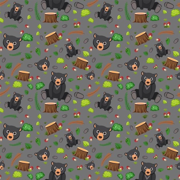 Free vector black bear seamless pattern