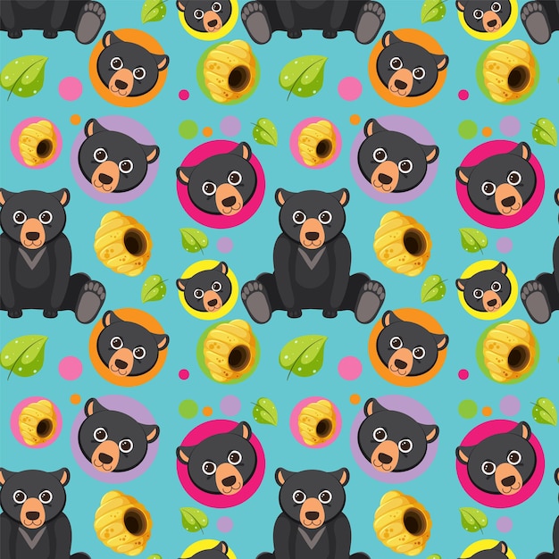 Free vector black bear seamless pattern