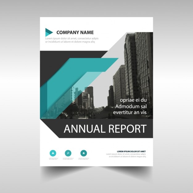 Black and blue corporate brochure with geometric shapes