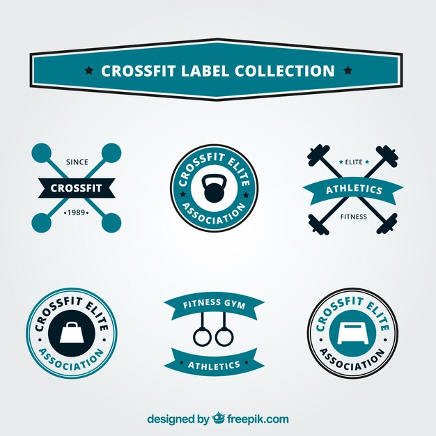 Free vector black and blue crossfit label collection