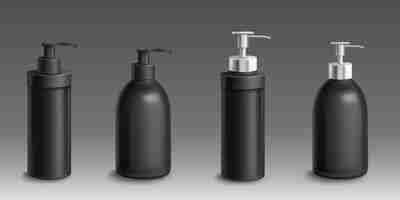 Free vector black bottles with dispenser pump for liquid soap