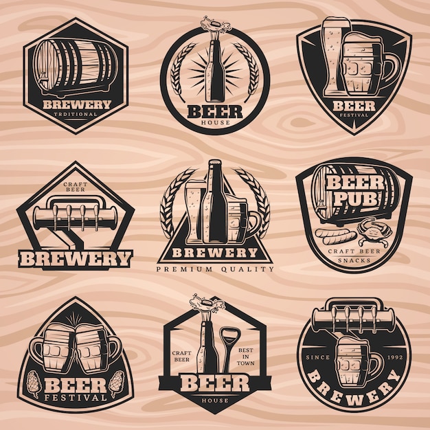 Free vector black brewery labels set