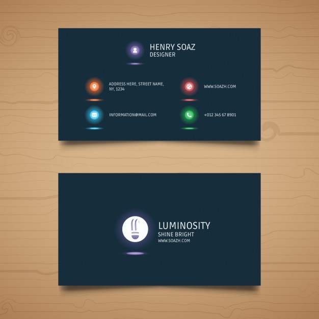 Free vector black business card on a brown background
