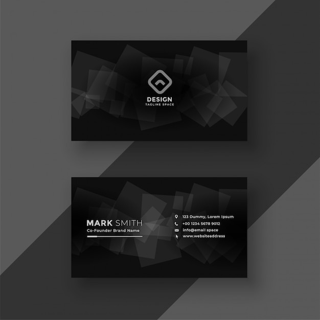 Black business card design with abstract shapes