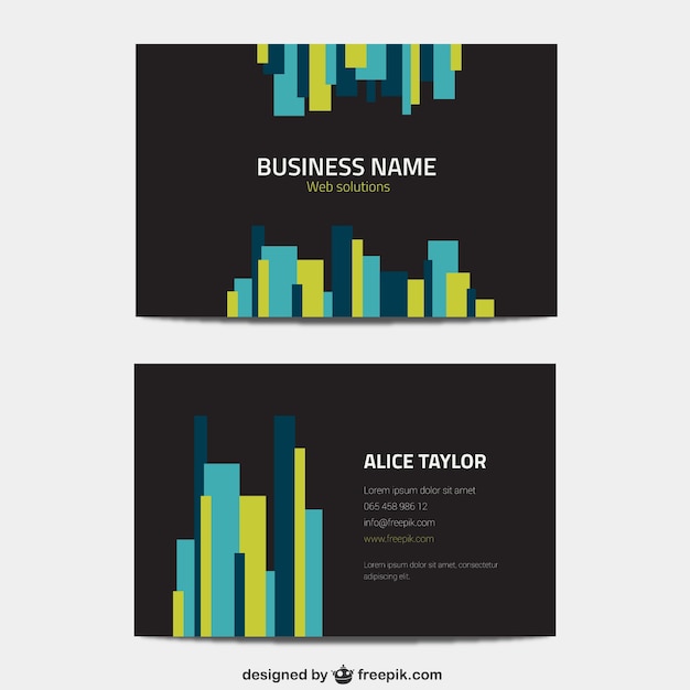 Black business card with colorful lines