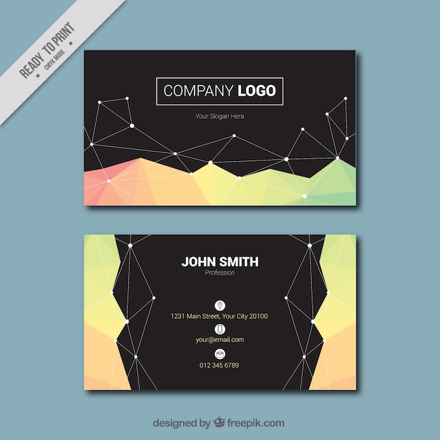 Black business card with geometric shapes