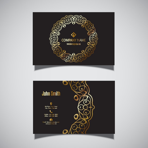 Black business card with golden ornaments