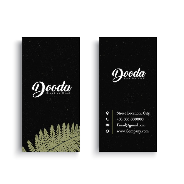 Free vector black business card with palm tree leaf