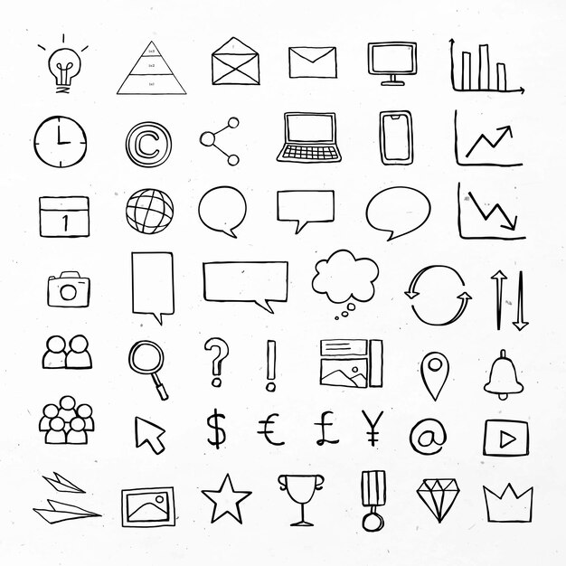 Black business icons  with doodle art design set