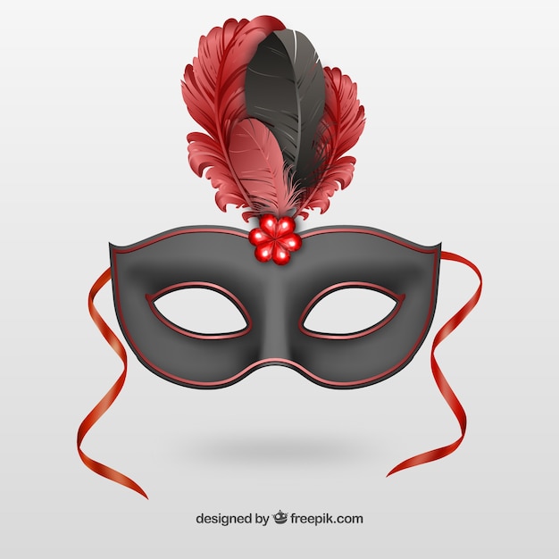 Free vector black carnival mask with red feathers