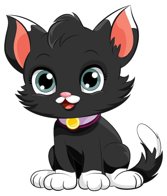 Free vector black cat cute cartoon character