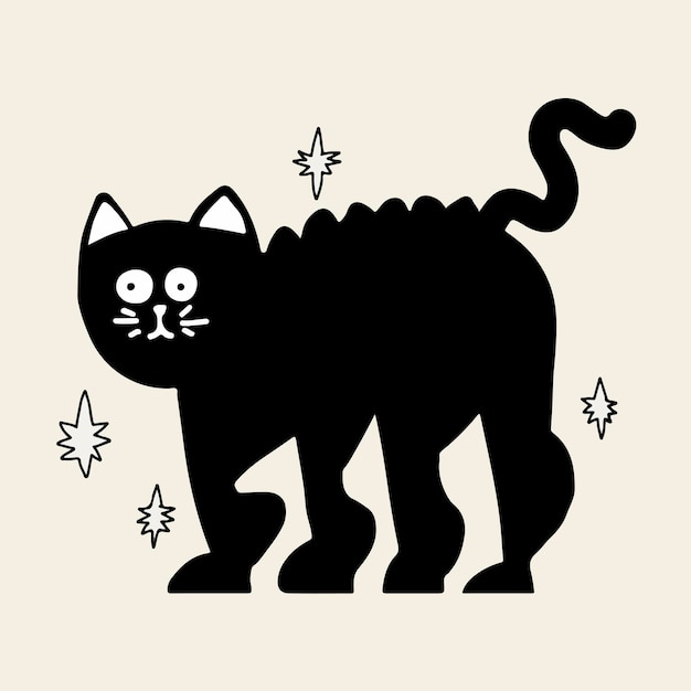 Free vector black cat halloween sticker vector, hand drawn doodle