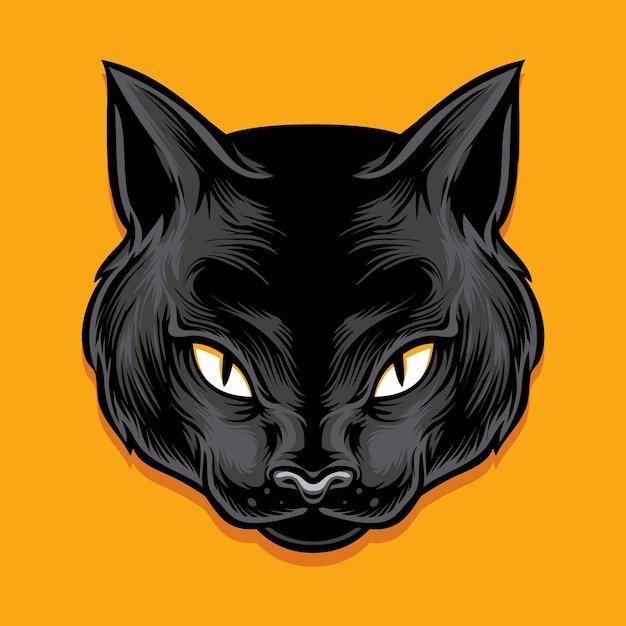 Free vector black cat head vector illustration