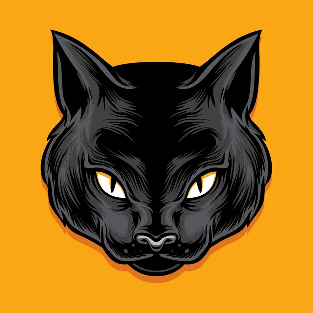 Black cat head vector illustration