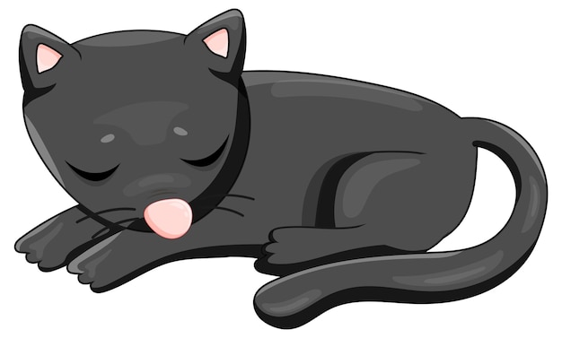 Free vector a black cat laying down cartoon animal