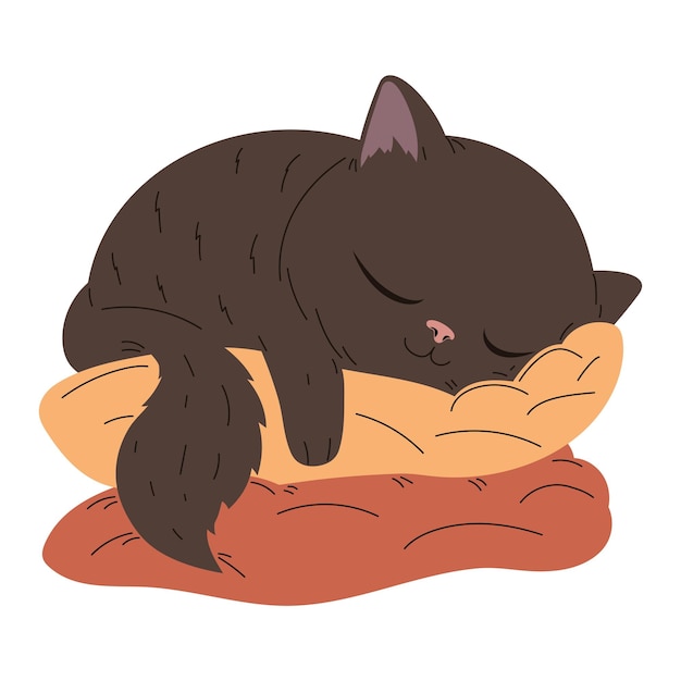 Free vector black cat sleeping in pillows