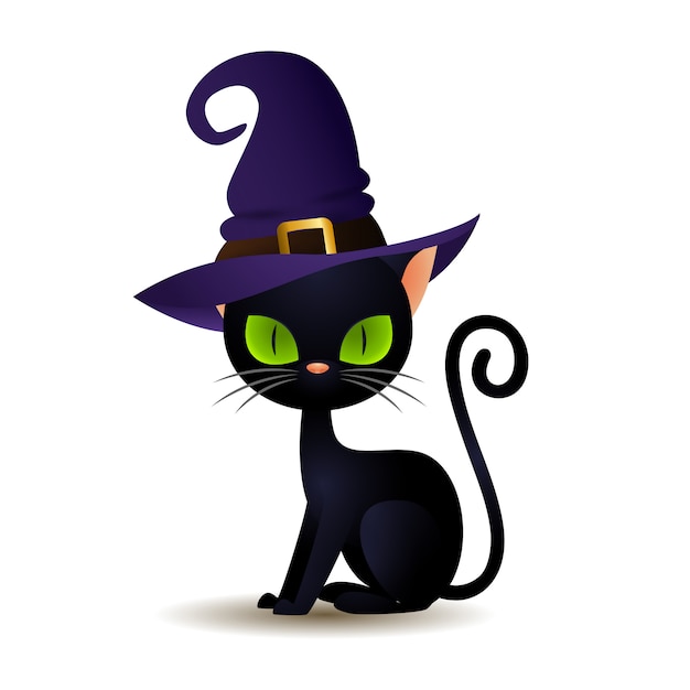 Free vector black cat in witch hat