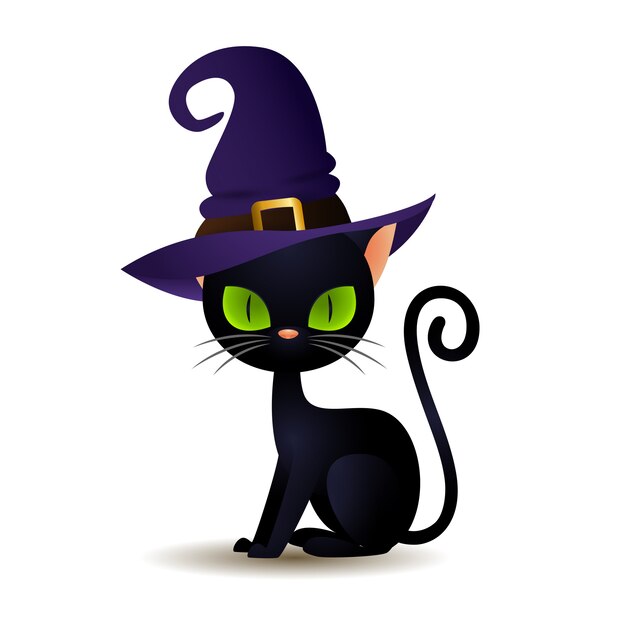 Black cat in witch hat